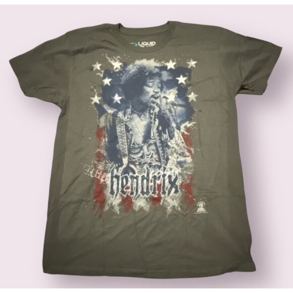 Liquid Blue Jimi Hendrix Shirt Men L Short Sleeve Gray Short Sleeve Flag 2013 - Picture 1 of 6